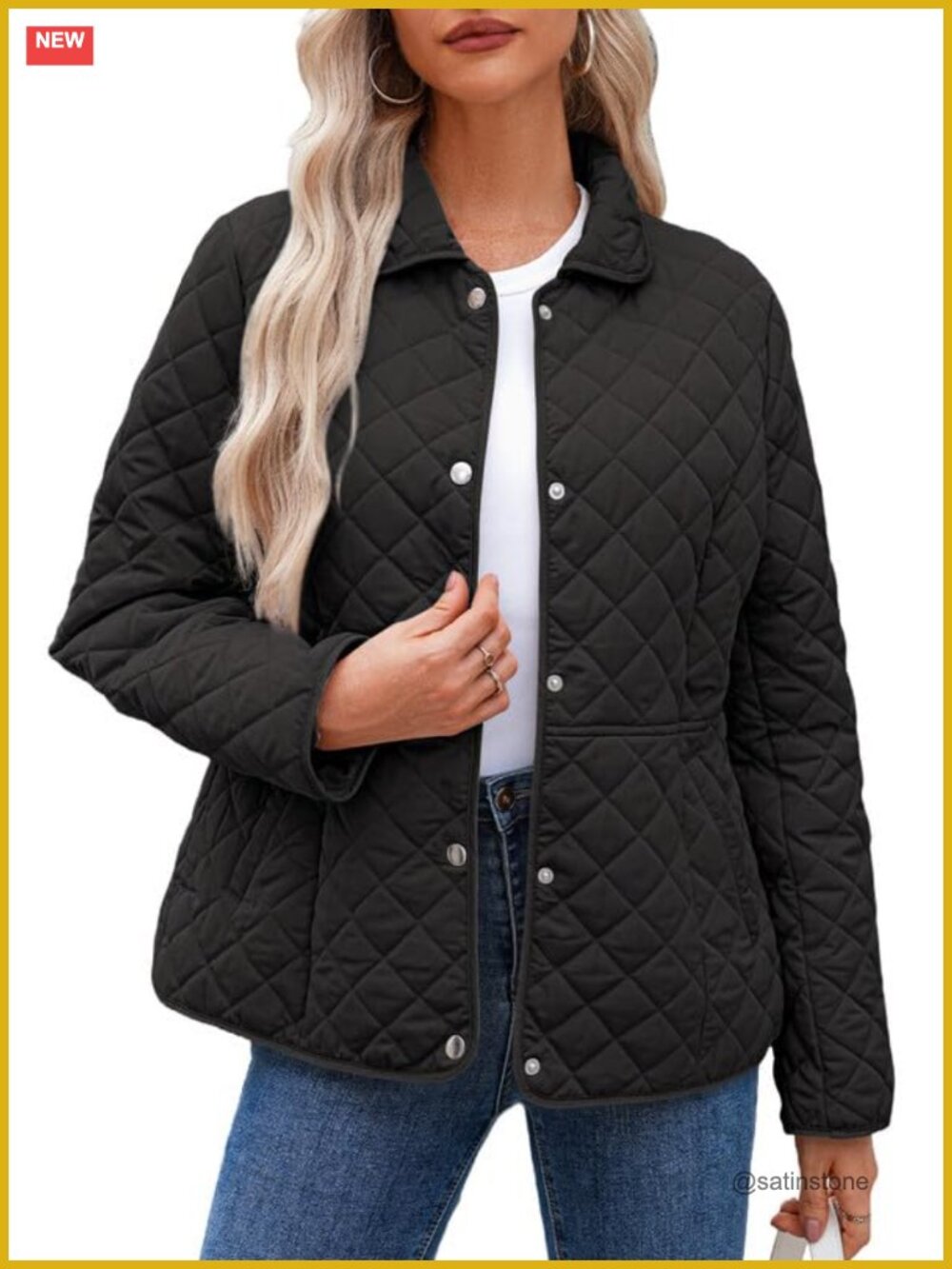 Women's Quilted Puffer Jacket Long Sleeve Button Down with Pockets